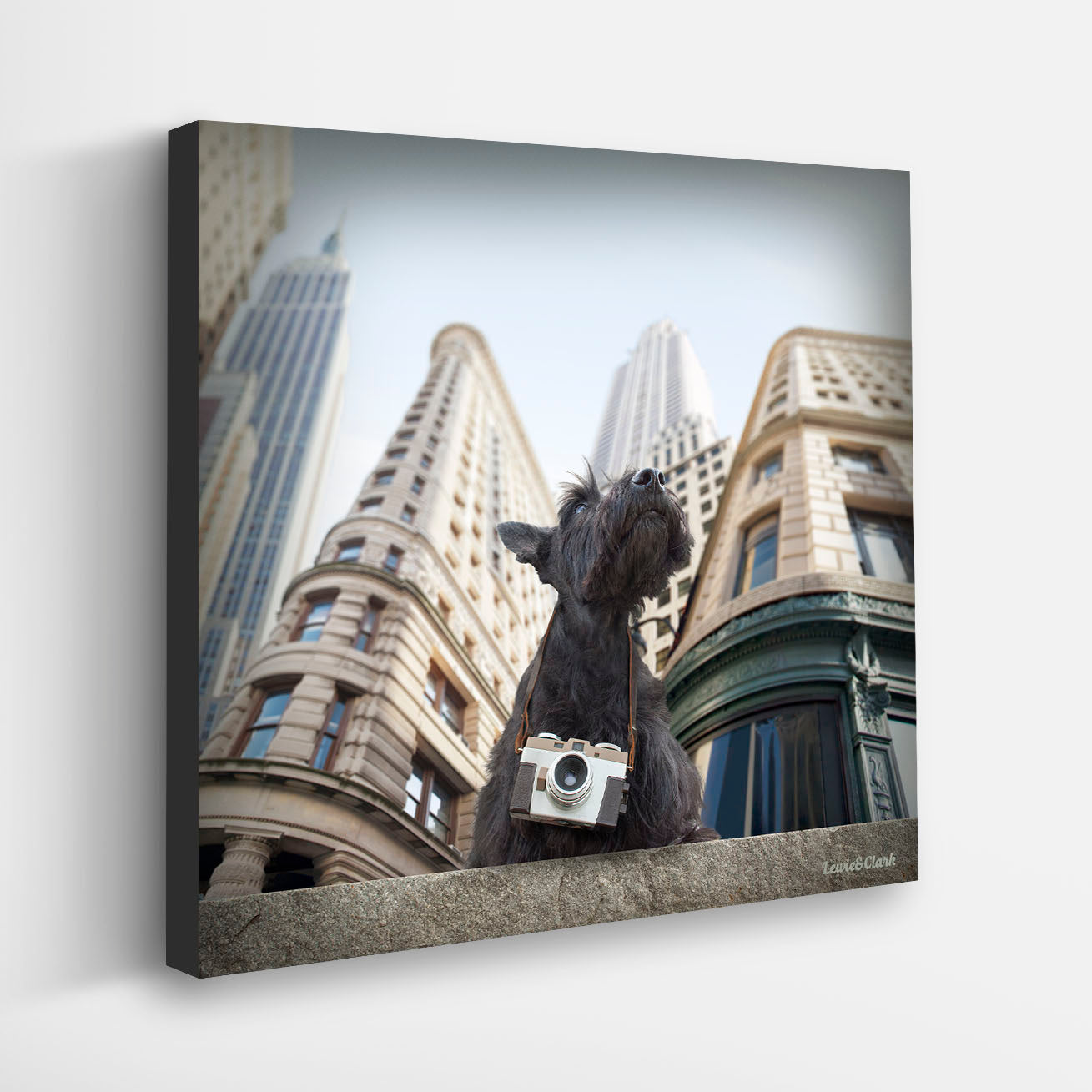 Scottie scottish terrier dog on sale coffee shop storefront artwork on gallery wrap OR canvas panel customize it