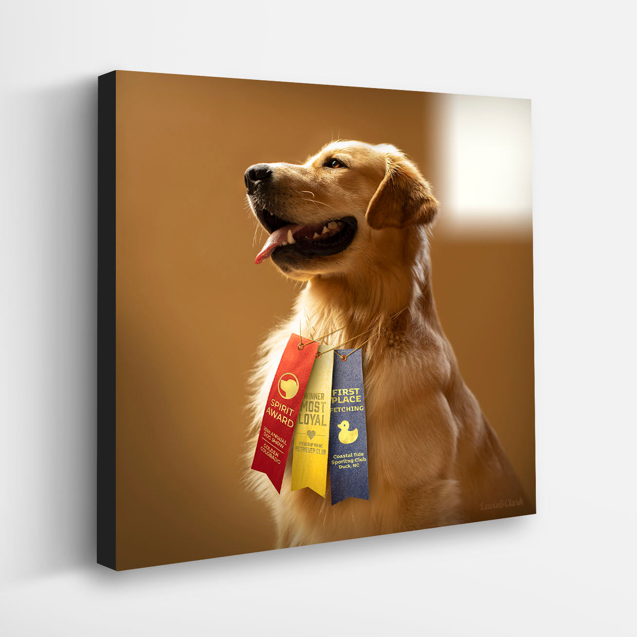 TRUE Dog Canvas Art Print - Good Dog Award Golden Retriever Wall Art –  Loose Leashes by Ron Schmidt