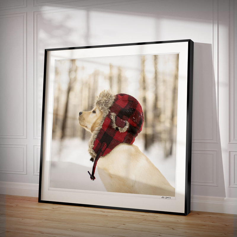 ASPEN Winter Dog Art Print, Canvas and Framed - Labrador Lover Winter Holiday Home Decor