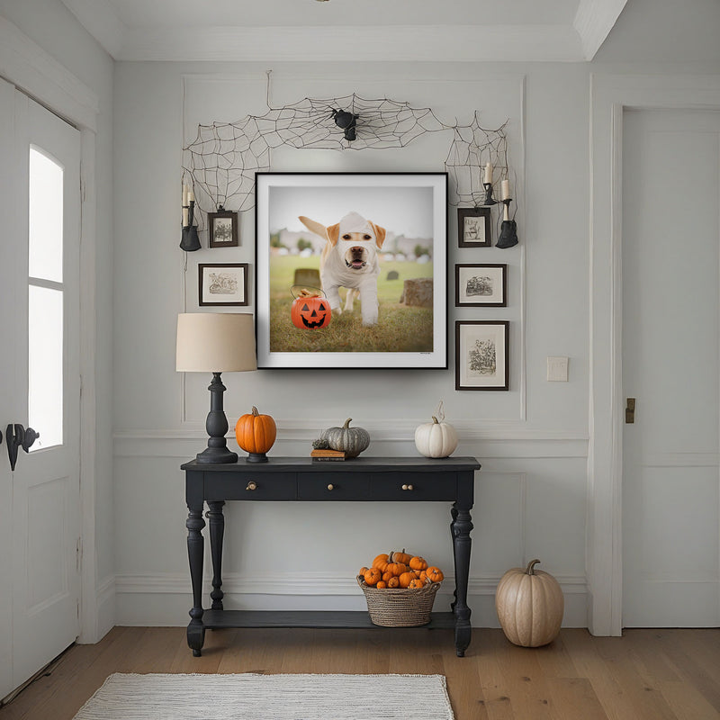 The Mummy - Yellow Labrador and Pumpkin Art Print | Dog Lover Fall Home Wall Decor