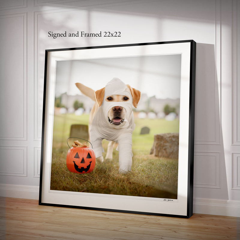 The Mummy - Yellow Labrador and Pumpkin Art Print | Dog Lover Fall Home Wall Decor