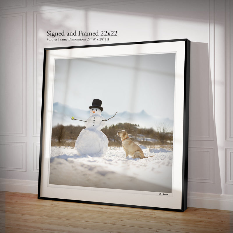 YUKON - Snowman Winter Dog Canvas Art Print - Labrador Winter Holiday Home Decor