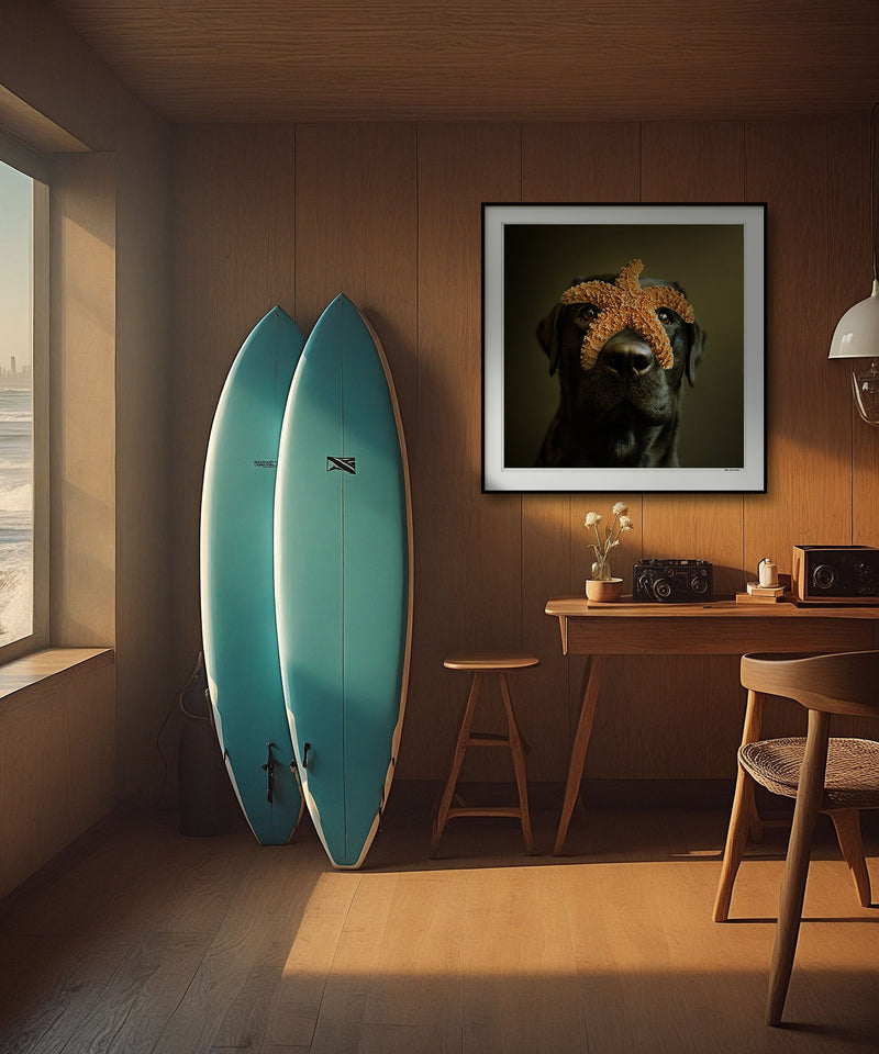 REEF Starfish Dog Art Canvas Print - Labrador Coastal Beach House Artwork - Home Wall Decor