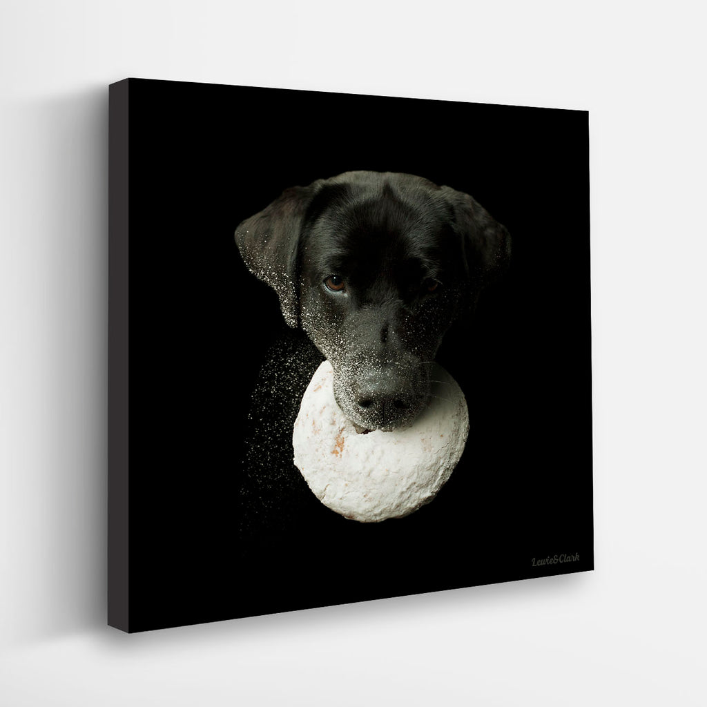 HOMER Donut Dog Canvas Art Print - Black Labrador Doughnut